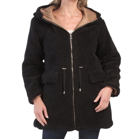Kate Spade | NWT Black and Tan Reversible Faux Fur Quilted Jacket Size Small - Picture 1 of 9